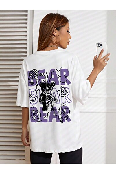 donamod Tricou oversize cu desene animate și design grafic Seria Cartoon/Lett...