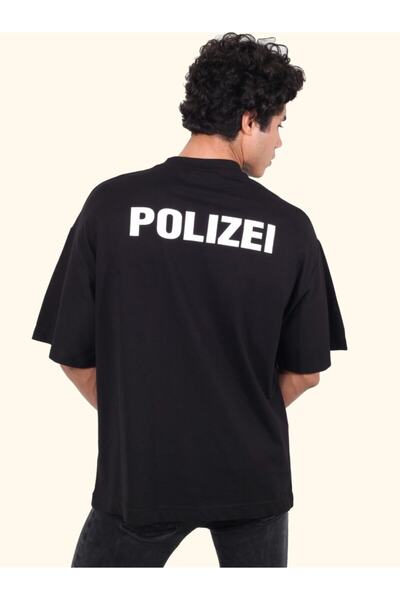 donamod تي شيرت Polizei مطبوع كبير الحجم للجنسين