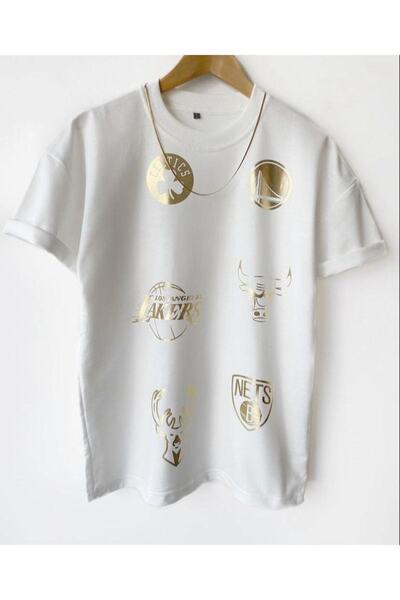 donamod تيشيرت رجالي ذو تصميم كرة السلة باللون الأبيض ومطبوع بحجم كبير وياقة ...