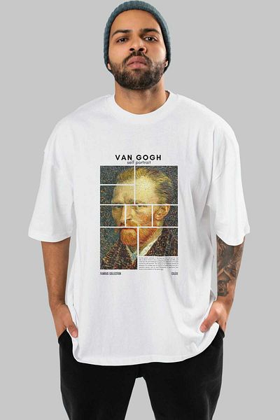 Ankhises Van Gogh Self Portrait Front Printed Oversize T-Shirt Men Women Crewneck Cotton Tshirt