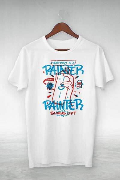 donamod Unisex Λευκό μπλουζάκι με εικονογράφηση Evreybody Is A Painter Shos U...