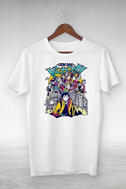 donamod Tricou unisex alb cu ilustrație imprimată Dokan Anime Gsc-387