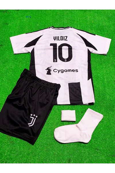 After Party COPIE - J.u.v.e.n.t.u.s Sezon 2024-25 Kenan Yıldız Tricou pentru copii Set de 4 șosete-brățări Cadou AG