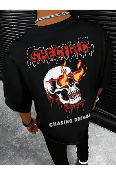 donamod Bărbați Halloween Craniu și litere grafice Drop Shoulder Harajuku Style