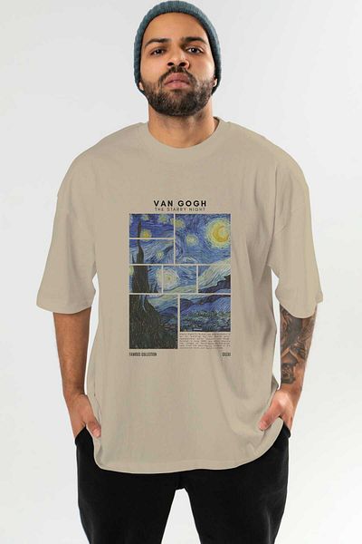 Ankhises Van Gogh the Starry Night Front Printed Oversize T-Shirt Men Women Crewneck Cotton Tshirt