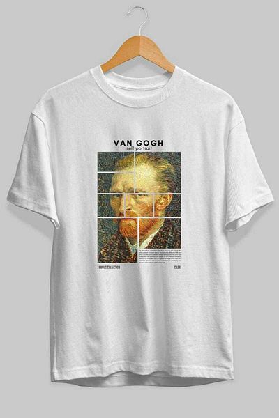 Ankhises Van Gogh Self Portrait Front Printed Oversize T-Shirt Men Women Crewneck Cotton Tshirt