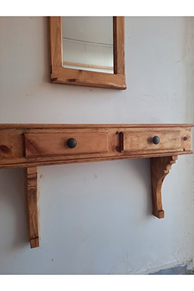 handwood Ahşap Aynalı Dresuar Takımı Tamamı Çam Ağacından Ceviz Renkli Dresuar