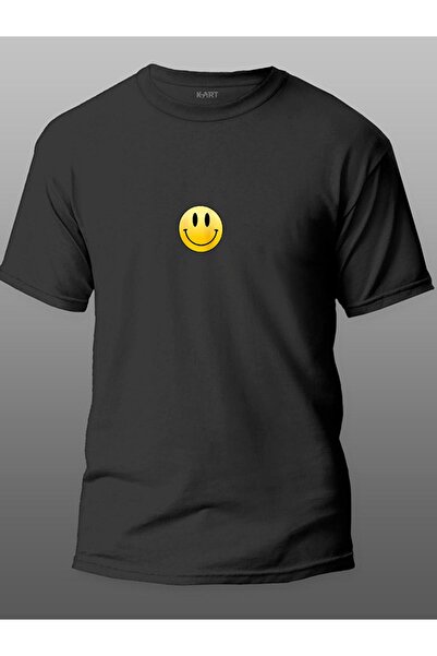 donamod Μαύρο μπλουζάκι unisex με σχέδιο K-art Smiley Face Emoji