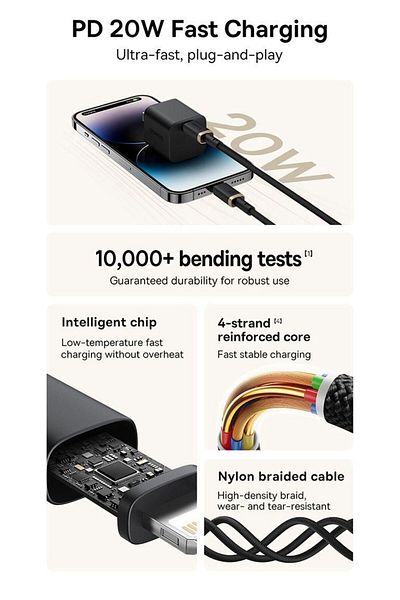 Baseus Dura Series Fast Charging Cable Type-C to iP 20W 1m Gold+Black