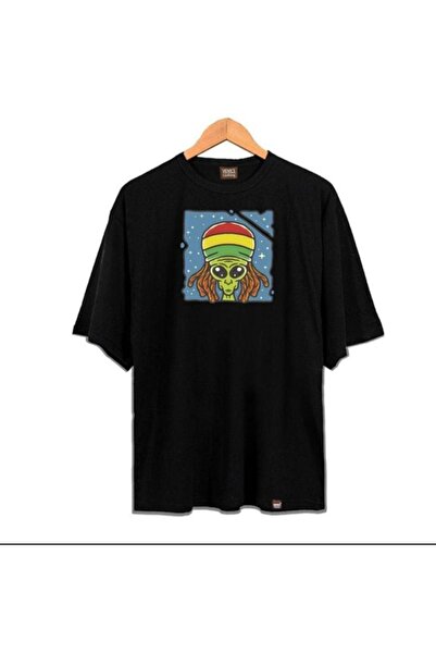 donamod Tricou negru Alien Oversze pentru bărbați