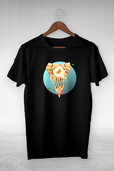 donamod تيشيرت أسود - عين واحدة بيتزا - رسم توضيحي - تصميم VIP Ctp-009