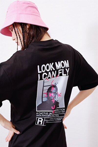 donamod Unisex Look Mom I Can Fly Black Tshirt