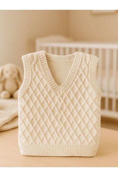 Babily Baby Boy Knitwear Sweater V Neck Argyle Pattern Knitted