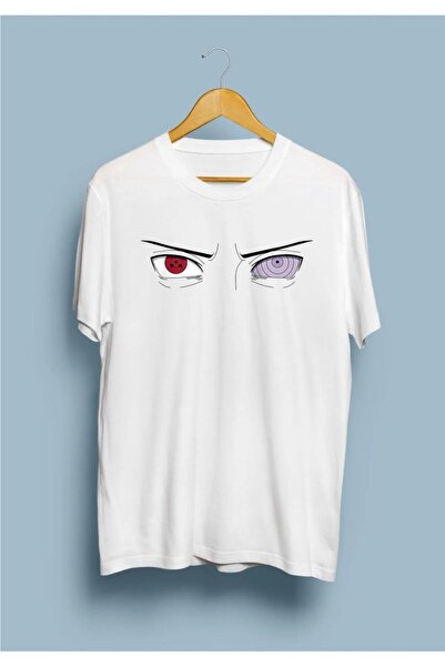 donamod Тениска с голям принт с принт на очи Sharingan и Rinnegan