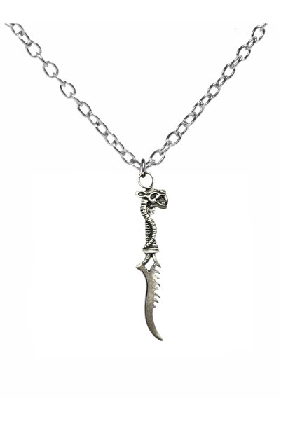 Herşey Nota Dragon Head Sword Figured Necklace – Zamak Plated Unisex Gothic Jewelry with 60 cm Chain