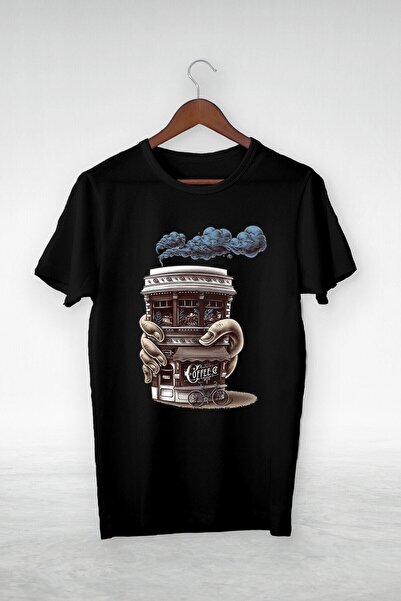 donamod Μπλουζάκι Μαύρο -unisex -καφετέρια-εικονογράφηση-σχέδιο- Y-058