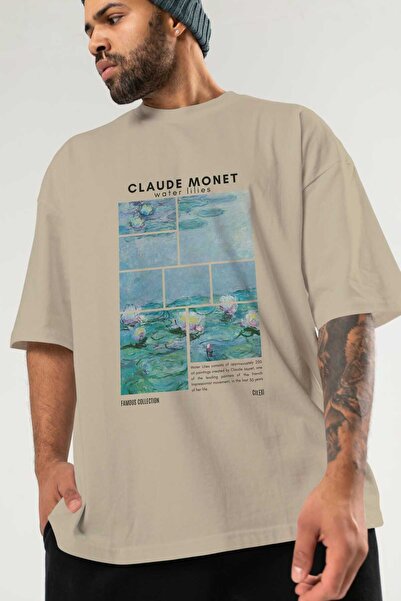 Ankhises Claude Monet μπροστινό εμπριμέ μπλουζάκι Oversize Ανδρικό Γυναικείο Βαμβακερό μπλουζάκι με λαιμόκοψη