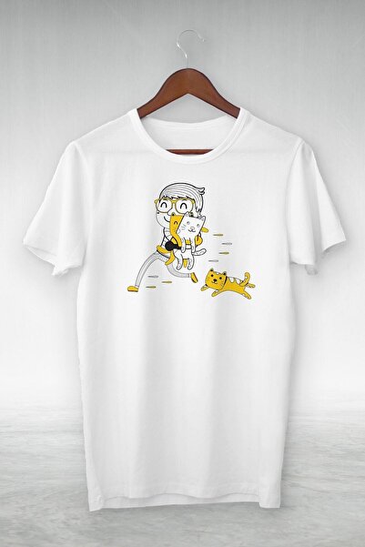 donamod Tricou alb cu ilustrație - Happy Children And Cats - Cte-052