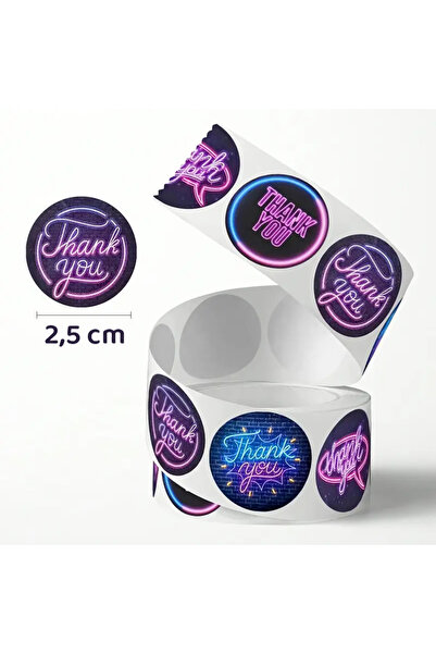 hdcw 500 ADET 2.5cm RULO YAPIŞKANLI TEŞEKKÜRLER "THANK YOU" STICKER ETİKET HEDİYE PAKETLEME