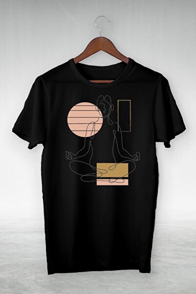 donamod Μπλουζάκι με εικονογράφηση χαρακτήρων Unisex Black Yoga Makıng Man Gs...