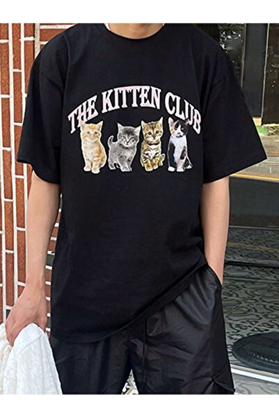 donamod Unisex Oversize Στυλ Harajuku με γραφικά σχέδια γάτας και γράμματος