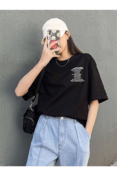 donamod Tricou oversize cu imprimeu Nothing For Nothing pentru femei