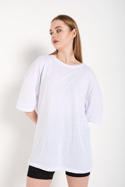 donamod Γυναικείο λευκό μπλουζάκι Oversize