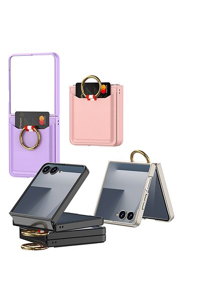 kılıffuarı حافظة لهاتف سامسونج جالاكسي Z Flip 7، حامل حلقي، مزودة بحامل بطاقات، غطاء حلقي بتصميم أنيق