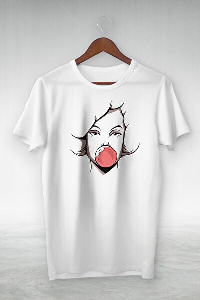 donamod Ilustrație de desen cu o femeie care suflă alb-gum - Tricou cu design...