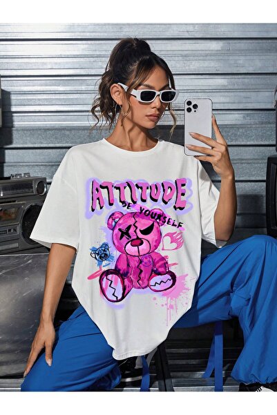 donamod Tricou oversize cu desene animate și design grafic Seria Cartoon/Lett...