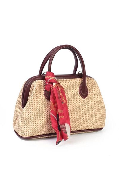 KIRASE Wicker Braided Scholarship Cross Hand and Shoulder Bag Length:15Cm Width:25 cm