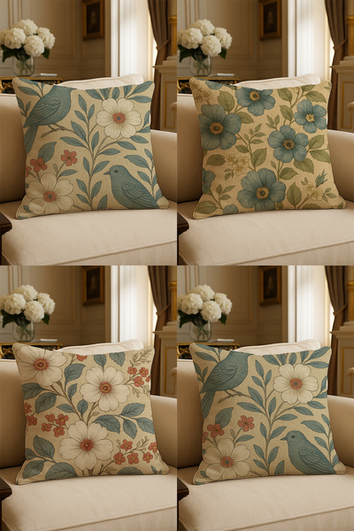 LadiesHome غطاء وسادة مزخرف مطبوع رقميًا بتصميم خاص مقاس 43 × 43 سم مكون من 4...