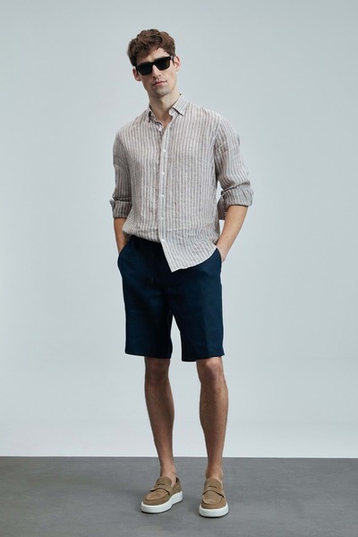 Lufian 111010632 Alfred Men's Linen Cotton Shirt Regular Fit Men's Shirt Beige