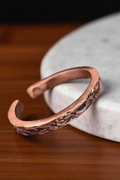 NBS Beautiful Naturel Stones خاتم نحاسي منقوش بالخشب الحقيقي قابل للتعديل، مصنوع يدويًا بشكل رائع، جودة متعددة