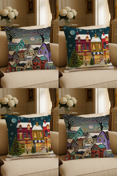 LadiesHome غطاء وسادة مزخرف مطبوع رقميًا بتصميم خاص مقاس 43 × 43 سم مكون من 4...