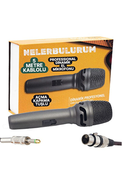 nelerbulurum YÜKSEK KALİTELİ DİNAMİK PROFESSIONAL 5 METRE KABLOLU TÜM CİHAZLARA UYUMLU EL MİKROFONU