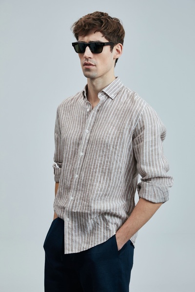 Lufian 111010632 Alfred Men's Linen Cotton Shirt Regular Fit Men's Shirt Beige