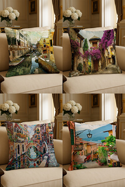 LadiesHome غطاء وسادة مزخرف مطبوع رقميًا بتصميم خاص مقاس 43 × 43 سم مكون من 4...