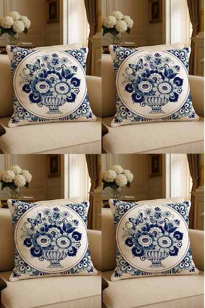 LadiesHome غطاء وسادة مزخرف مطبوع رقميًا بتصميم خاص مقاس 43 × 43 سم مكون من 4...