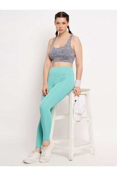 iza High Rise Printed Active Tights in Mint Green with Side Pocket