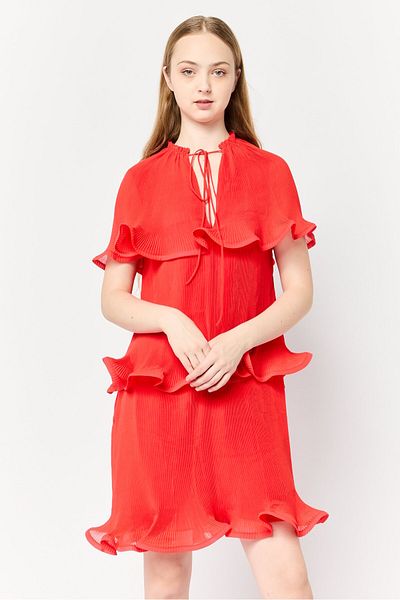 Stella McCartney Women Tiered Belted Mini Dress, Red