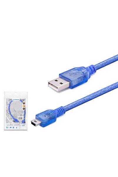 HADRON Hdx7548 USB Mini 5 Pin Data Cable 30 cm Transparent Blue