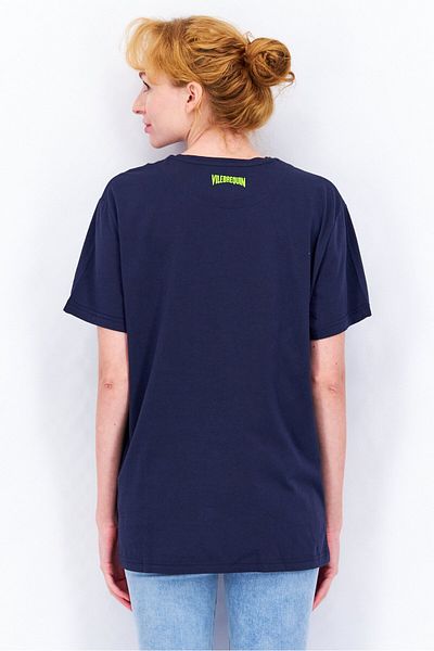 VILEBREQUIN Women Crew Neck Short Sleeve Printed T-Shirt, Navy/Yellow