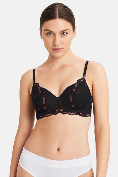 Triumph Women Embroidered Padded Non Wire Bra, Black