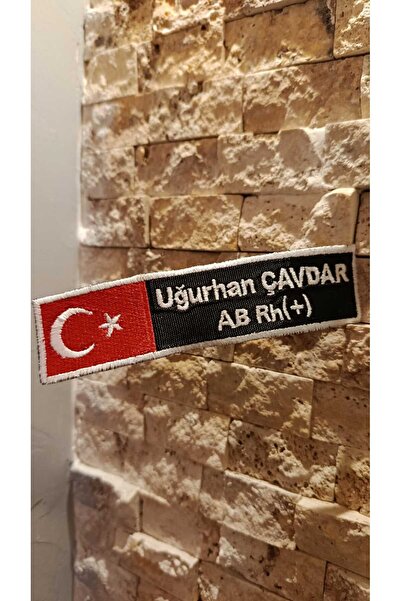 Arma Kişiye Özel İsimli ve Kan Gruplu Etiketi - 13x3 cm | Nakış İşlemeli | Yerli Üretim