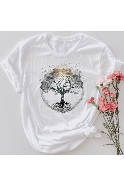 l'eivor Γυναικείο λευκό βαμβακερό μπλουζάκι με στάμπα Tree Of Life