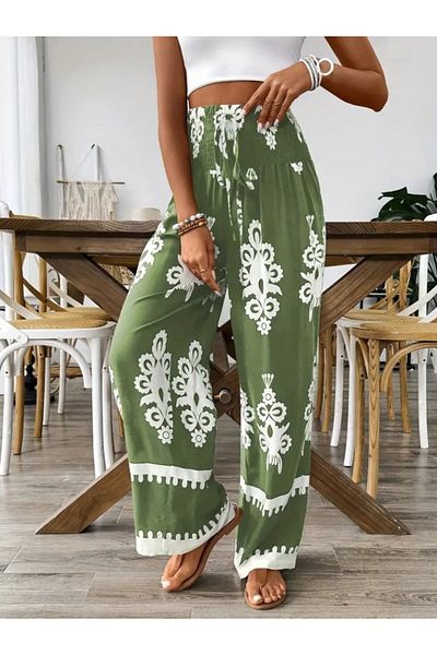 Viyamo Pantaloni de damă cu talie înaltă, cu model etnic, imprimați din jerseu
