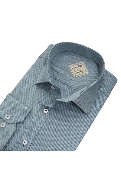 EREN STYLE Cămașă gri din in, clasică, 100% bumbac, cu mânecă lungă, anti-transpirație, cu o singură buzunar acoperit (model obișnuit)