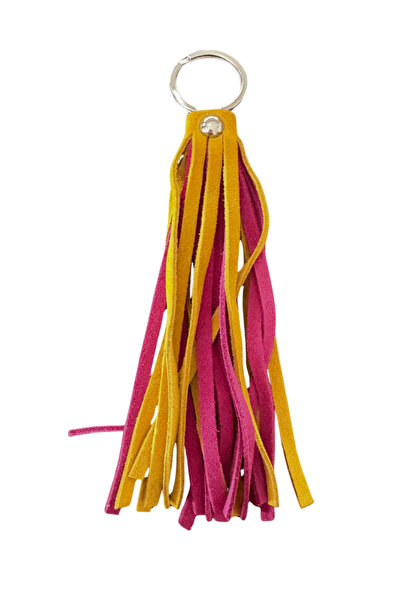 Pinkylola Limited Series - Yellow Pink Genuine Suede Tassel Keychain