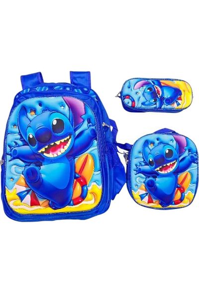 Toybox Stitch Backpack with Lunch Bag Pencil Case, 3 Pieces Kids School Bag Set